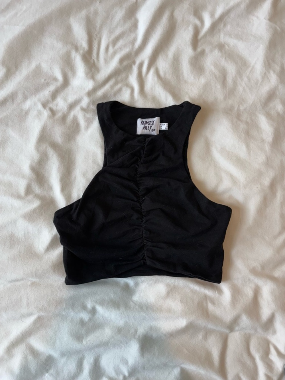 Princess Polly Black Ruched High-Neck Crop Top